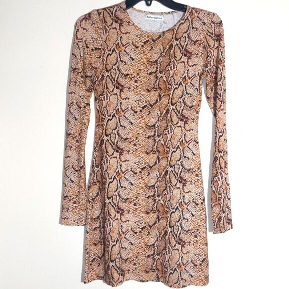 EUC Reformation Womens Mamba Mini Dress Long Sleeve Snakeskin Print Party Size S - Picture 4 of 9